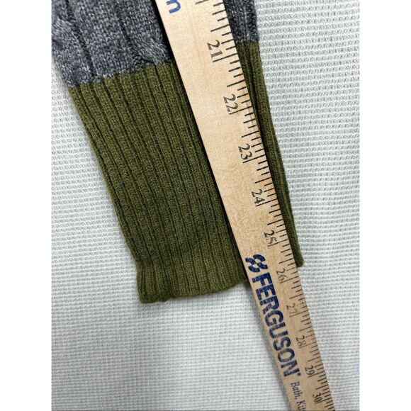 LOFT Green Gray Striped Sweater Women’s L Wool Blend V-Neck Cable Knit Soft Cozy - Picture 9 of 11
